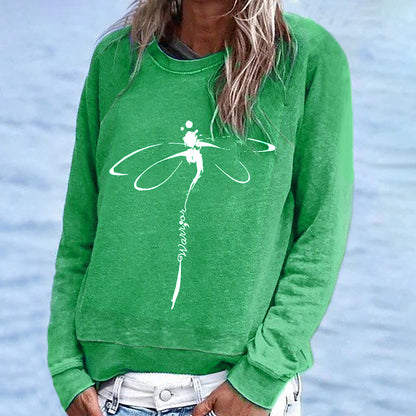 Comstylish Casual Long Sleeve Dragonfly Printed Sweatshirt