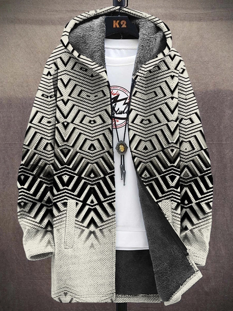 Men's Geometric Pattern Vintage Hooded Coat elevenforest