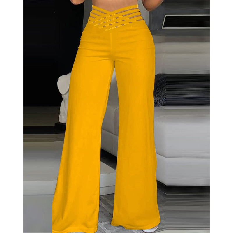 LM | Elastane flare pant with crossed waistband