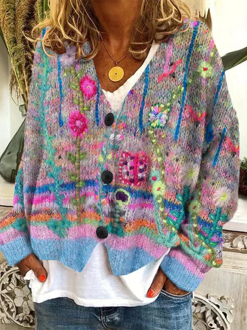 LM | Flowered cardigan with buttons