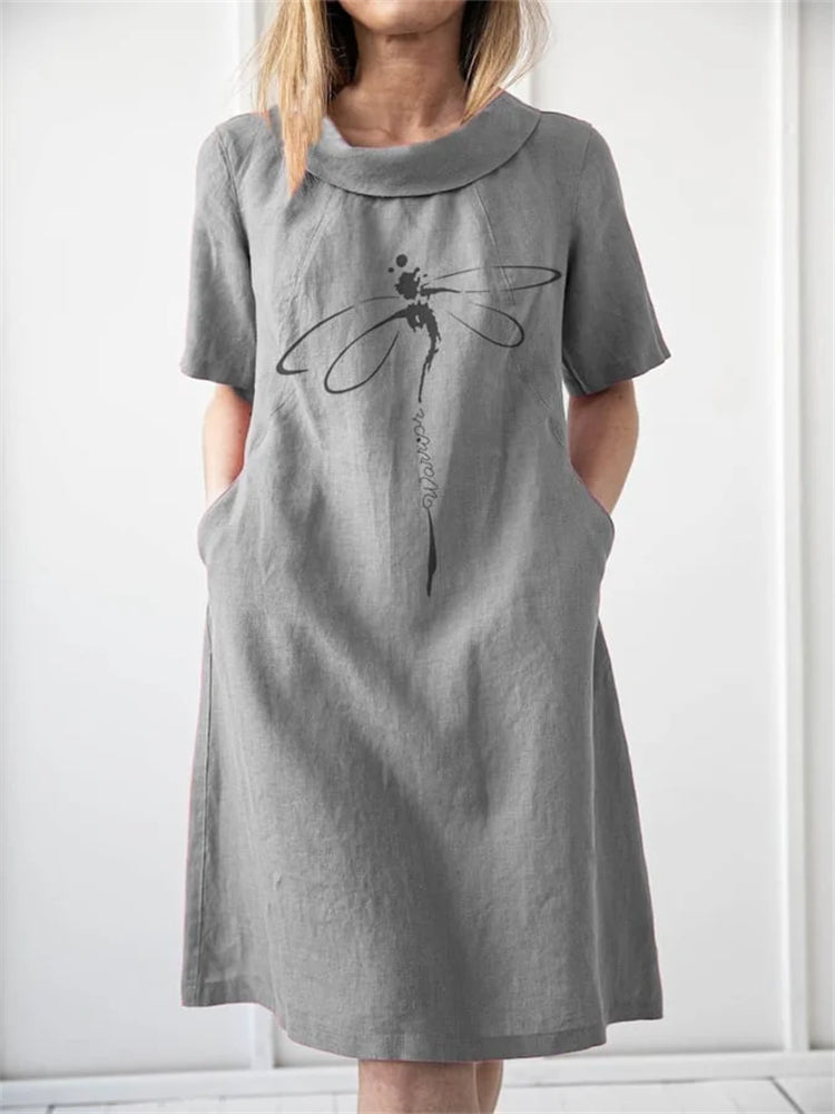 Dragonfly Insect Art Print Women's Casual Linen Dress