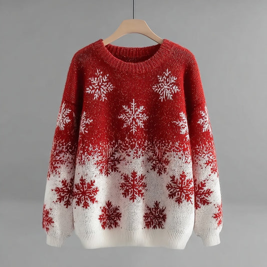Vintage Snowflake Pattern Gradient Cozy Knit Sweater artswardrobe
