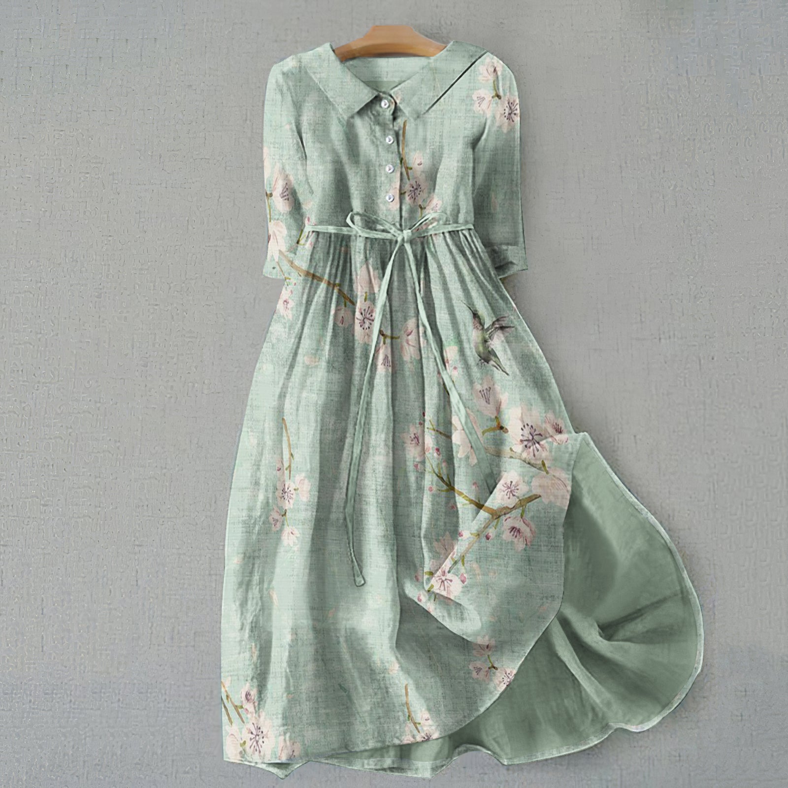 Comstylish Retro Floral Graphics Print Lace-Up Dress