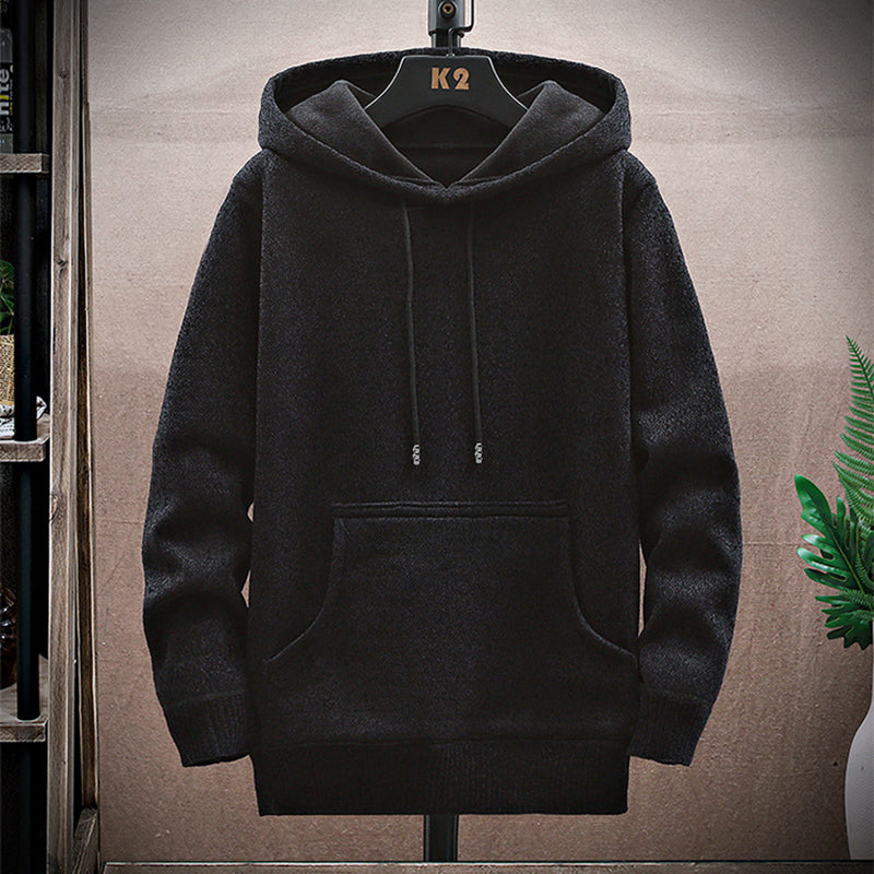 Men's Vintage Solid Color Knitted Hooded Sweatshirt elevenforest