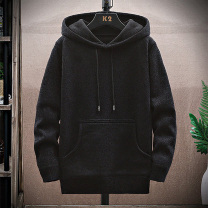 Men's Vintage Solid Color Knitted Hooded Sweatshirt elevenforest