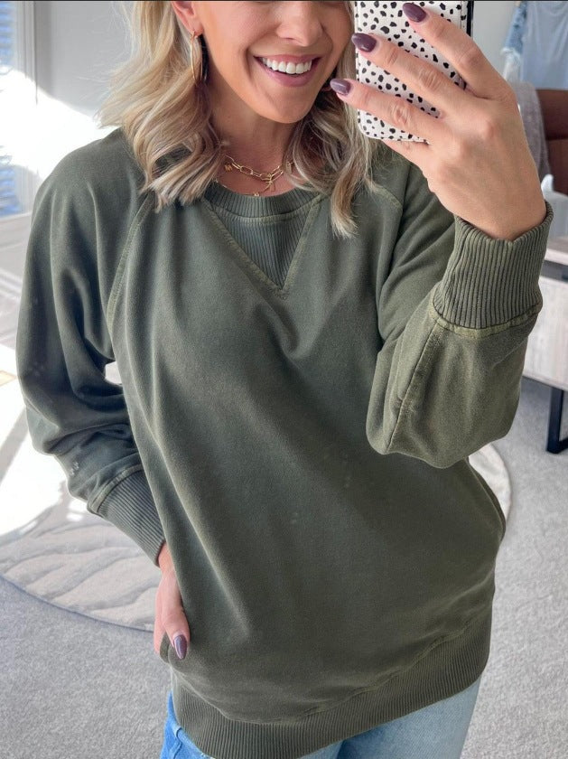 Comstylish Women's Ribbed Accent Pocketed Pullover