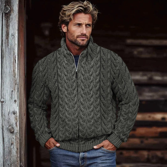 Men's Super Soft Honeycomb Zipper Aran Sweater artswardrobe