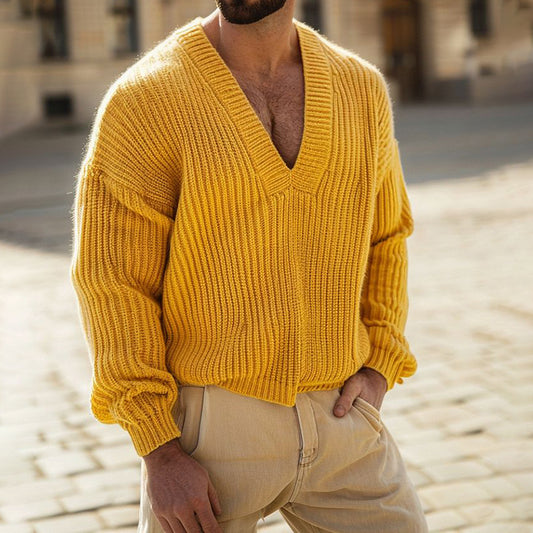 Men'S Simple V-Neck Knitted Sweater artswardrobe