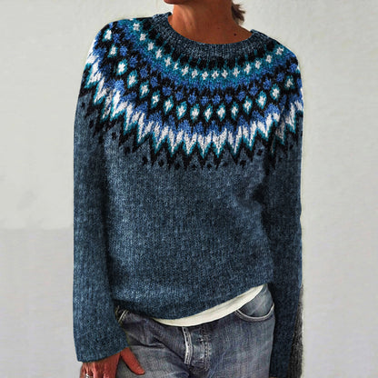Retro Wave Pattern Crew Neck Sweater elevenforest