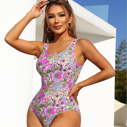 Swimwear One Piece Briefs Swimsuit Beach Wear Summer Graphic U Neck Sleeveless Bathing Suits