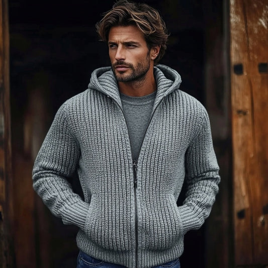 Men's Vintage Solid Color Zip Pocket Hooded Sweater artswardrobe