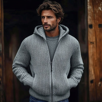 Men's Vintage Solid Color Zip Pocket Hooded Sweater elevenforest