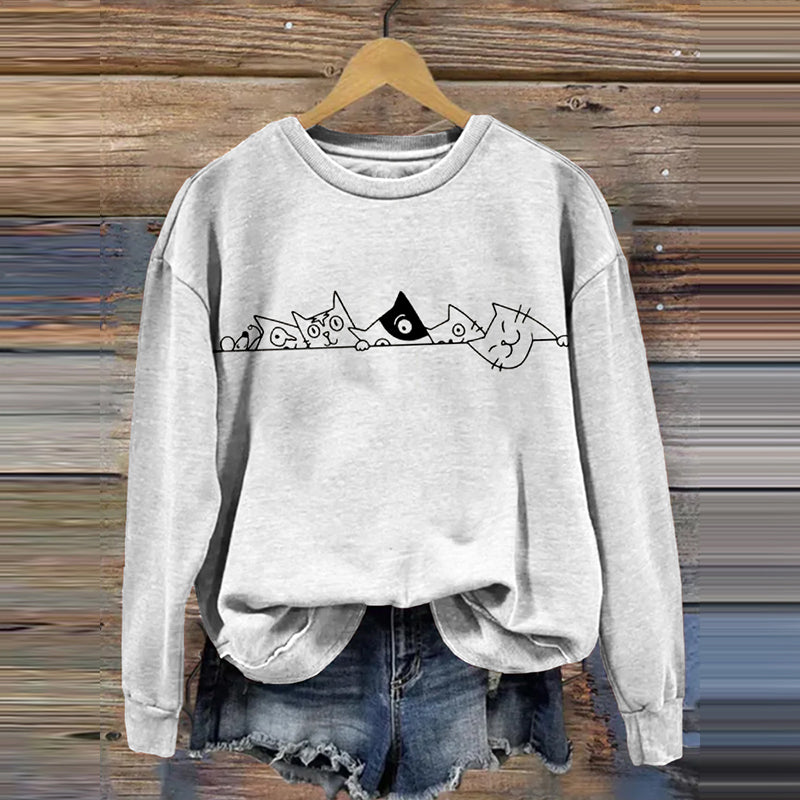 Comstylish Lovely Simple Line Cats Art Vintage Cozy Sweatshirt