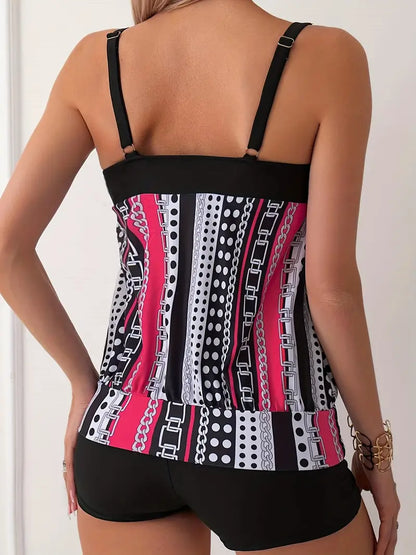 LM | Striped tankini with print