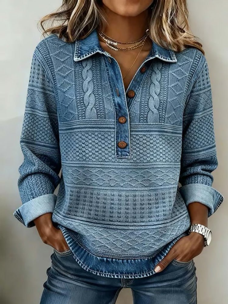 Women's Casual Collared Color-blocked Pullover Sweatshirt artswardrobe