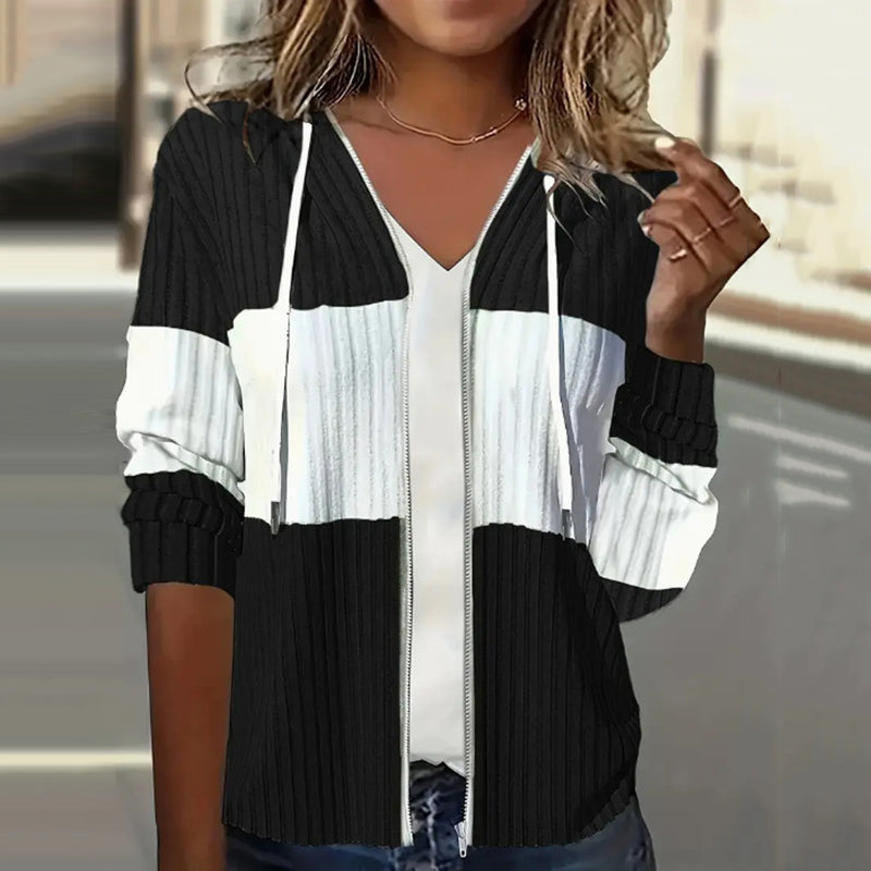 Comstylish Vintage Contrast Knit Zip-Up Sweatshirt