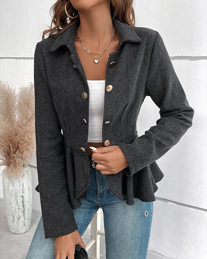 LM | Striped blazer with buttons and gathered hem, elegant slim fit