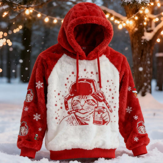 Comstylish Men's Grumpy Cat Pattern Plush Hoodie