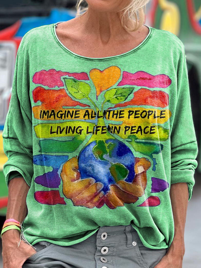 Peace On Earth Art Print Casual Long Sleeve T-Shirt