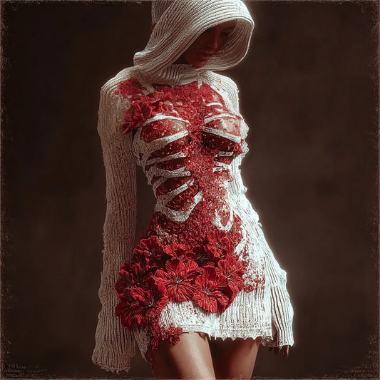Halloween Bandage & Floral Art Women's Knit Hooded Mini Dress artswardrobe