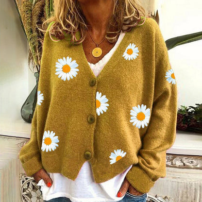 Vintage Single-Breasted Daisy Jacquard Sweater Cardigan elevenforest