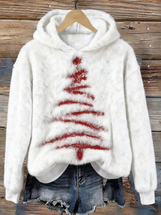 Comstylish Vintage Christmas Tree Art Flannel Fleece Hoodie