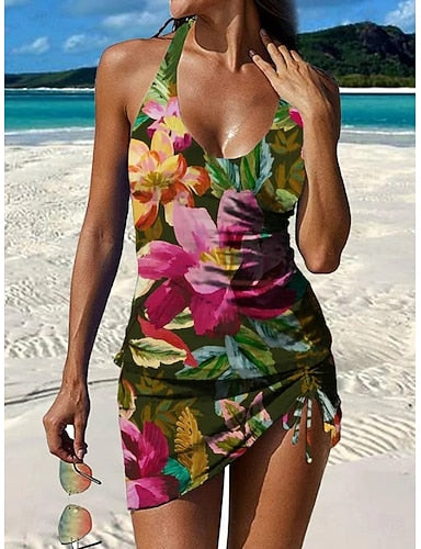Swimwear One Piece Skirt Swimsuit Vacation Graphic Sleeveless Bathing Suits