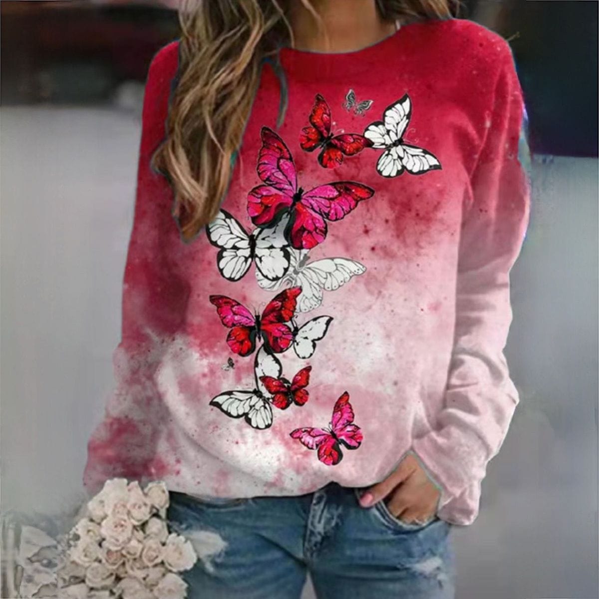 LM | Elegant butterfly red sweater
