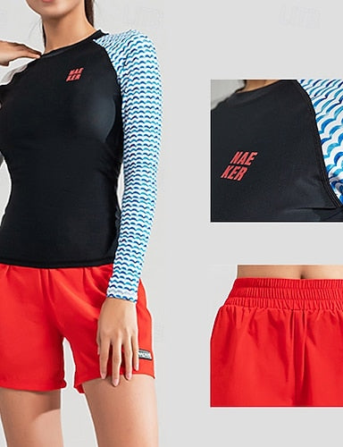 2 Piece Rash Guard Tankini Swimsuits Surfing Shirt Color-blocking With Boyshorts Upf50+ Breathable Long Sleeve Diving Suit Surfing Canoeing Snorkeling Spring