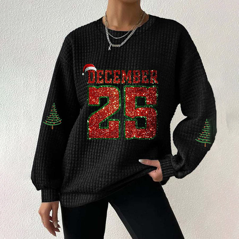 Comstylish Women's Christmas Graphic 25 December Casual Waffle Sweatshirt