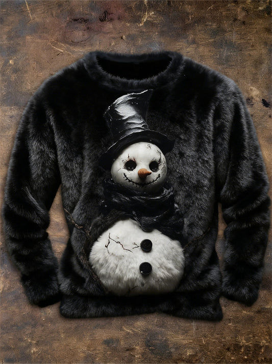 Comstylish Men's Christmas Spooky Dark Snowman Cozy Plush Sweatshirt