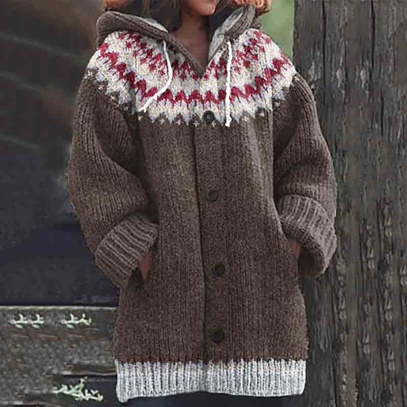 Vintage Knitted Jacquard Pattern Print Cozy Cardigan Sweater elevenforest