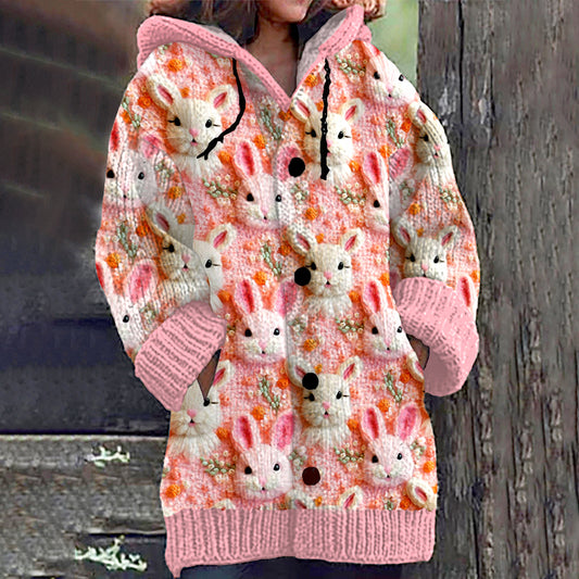Cute Spring Easter Bunny Cozy Hooded Cardigan artswardrobe