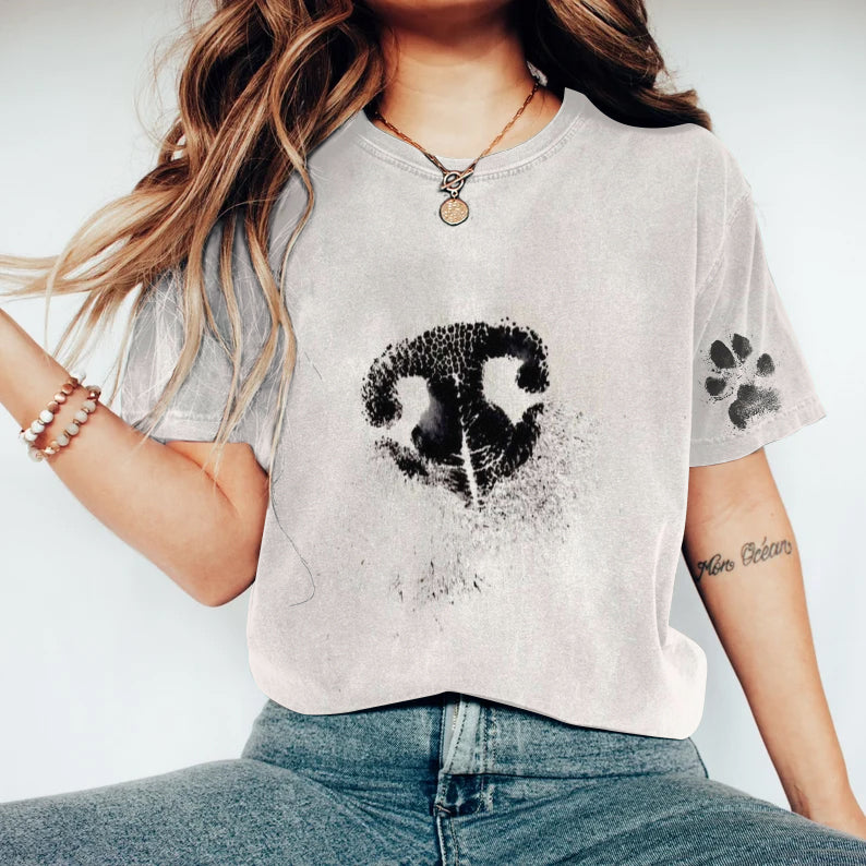 Comstylish Dog Nose Print Crew Neck Short Sleeved T-Shirt