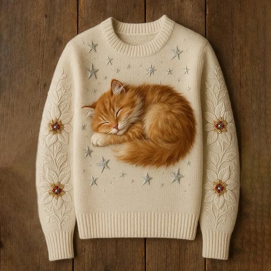 Women's Cute Cat Art Knitted Warm Sweater elevenforest