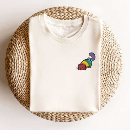 Women's Retro Colorful Cat Art Print Short Sleeve T-shirt elevenforest