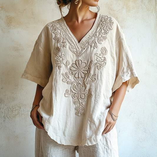 Comstylish Vintage Floral Lace Art Comfy V Neck T Shirt
