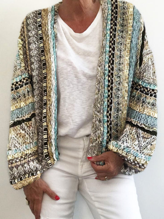 Women's Boho Floral Knit Sweater Cardigan artswardrobe