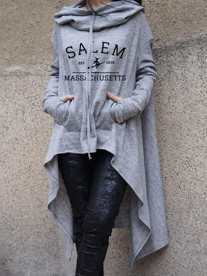 Comstylish Women's Salem Massachusetts Printed Irregular Long Sleeve Sweatshirt