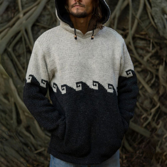 Retro Iceland Jacquard Surf Knit Hooded Sweater elevenforest