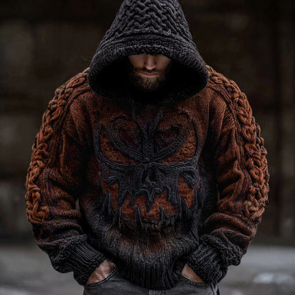 Men's Viking Devil Face Celtic Knot Jacquard Knit Hooded Sweater artswardrobe