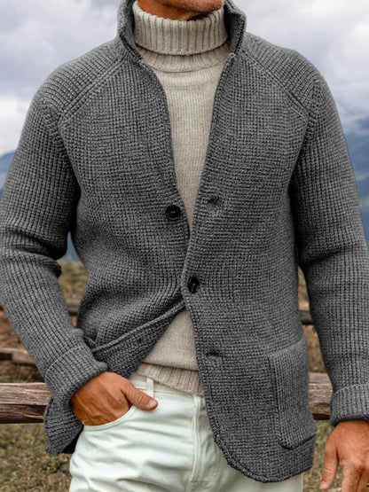 Men's Vintage Solid Color Cozy Sweater Cardigan artswardrobe