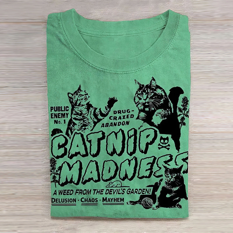 Comstylish Funny Cat Round Print Neck Short Sleeve T-Shirt