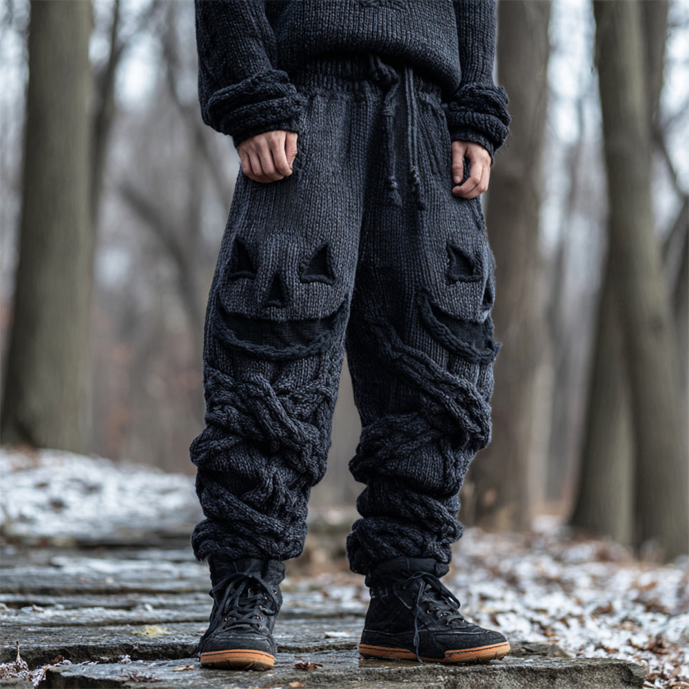Halloween Pumpkin Emoji Men's Loose Knit Pants elevenforest