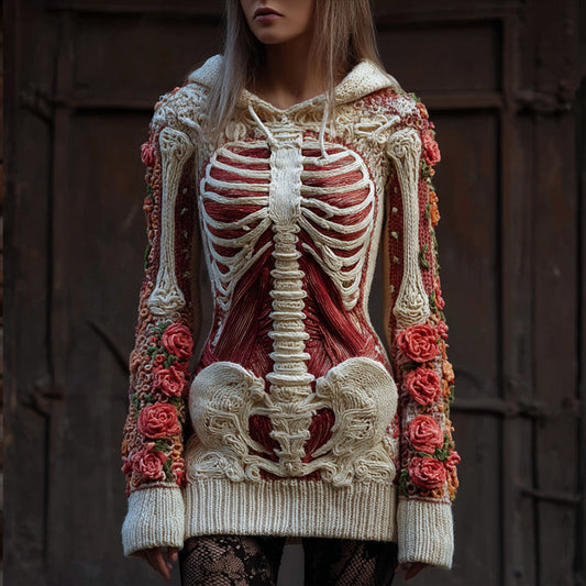 Halloween Anatomy Art Flower Clash Vintage Hooded Sweater artswardrobe