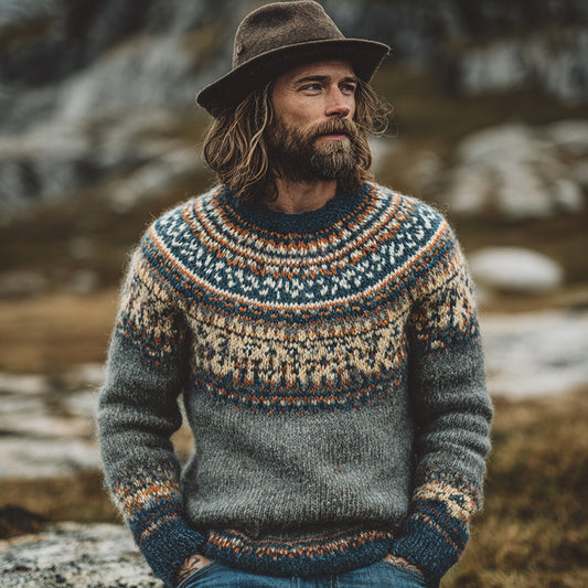 Vintage Fair Isle Norwegian Knit Jacquard Crew Neck Sweater elevenforest