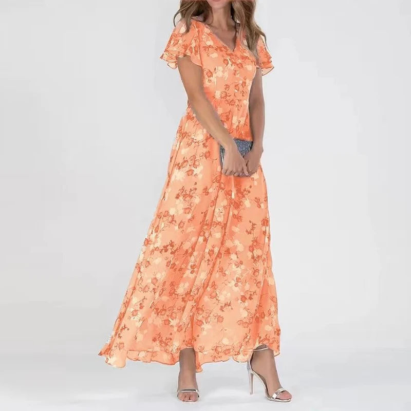 LM | Maxi dress with ruffled sleeves and floral pattern