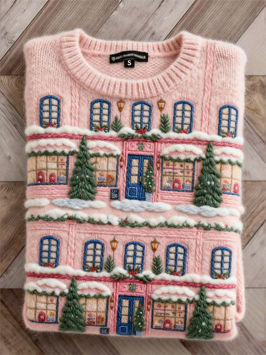 Pink Christmas Street Inspired Cozy Knit Sweater