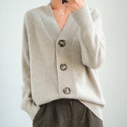 Vintage Loose Solid Color V Neck Buttoned Sweater Cardigan elevenforest