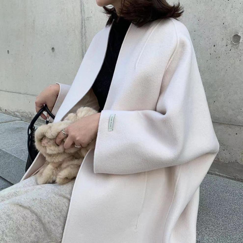 Elegant coat long solid color straight coat
